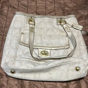 COACH Authentic Women Shoulder Tote Bag Signature Canvas Yellow Gold Color